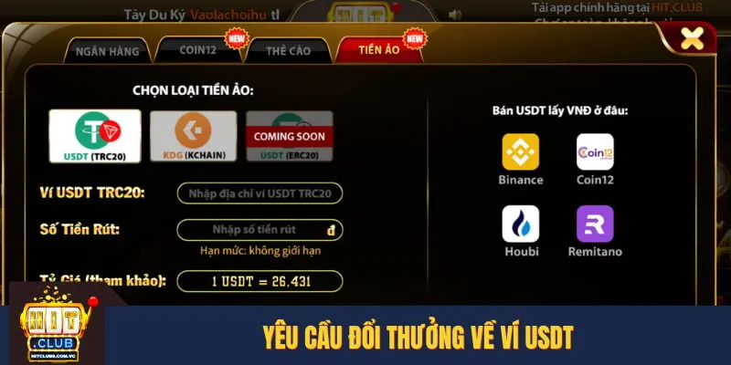 Yêu cầu đổi thưởng về ví USDT